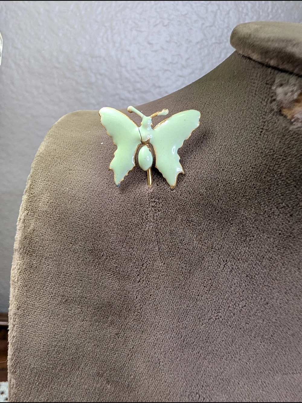 Vintage Miriam Haskell Gold Butterfly Stick Pin Mint Green Enamel